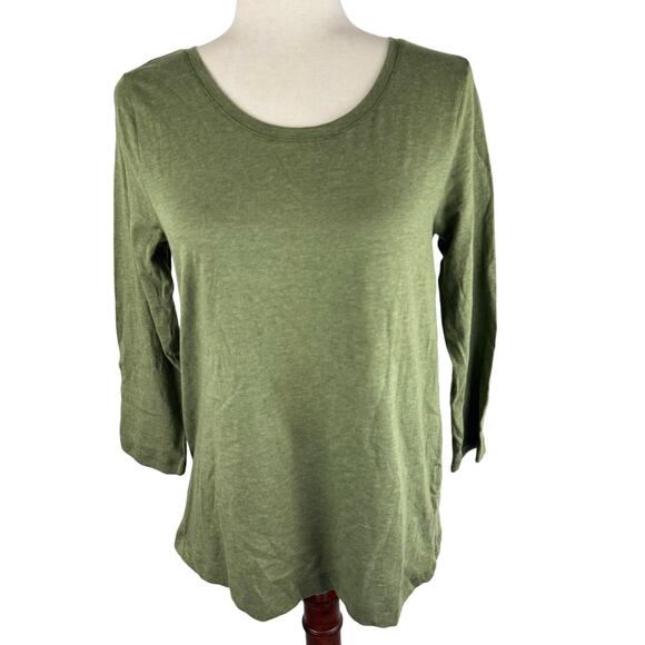 STYLE‎ & CO SCOOP NECK 3/4 SLEEVE COTTON BLOUSE IN GREEN OLIVE NWT SIZE SMALL - Picture 1 of 12